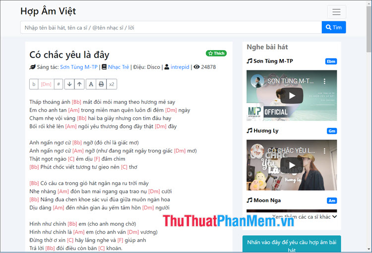 Trong mỗi bài hát tra cứu hợp âm thì Hợp âm Việt sẽ liệt kê những chức năng như tăng giảm tone