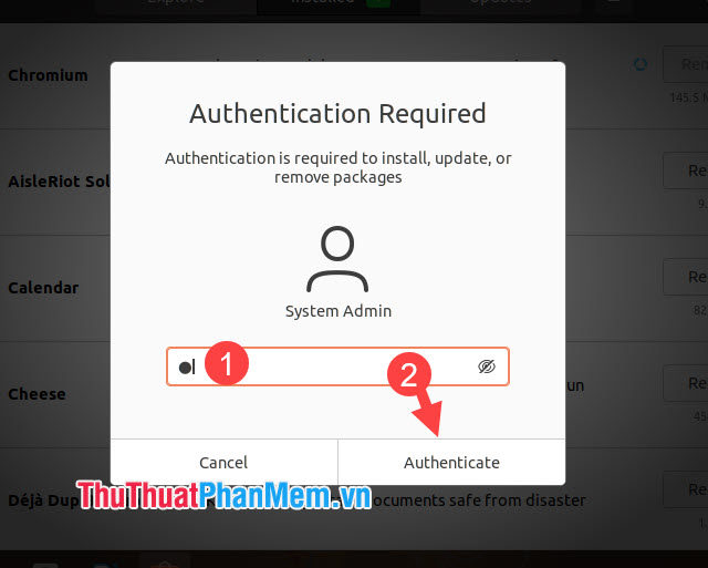 Nhập mật khẩu đăng nhập và chọn Authenticate