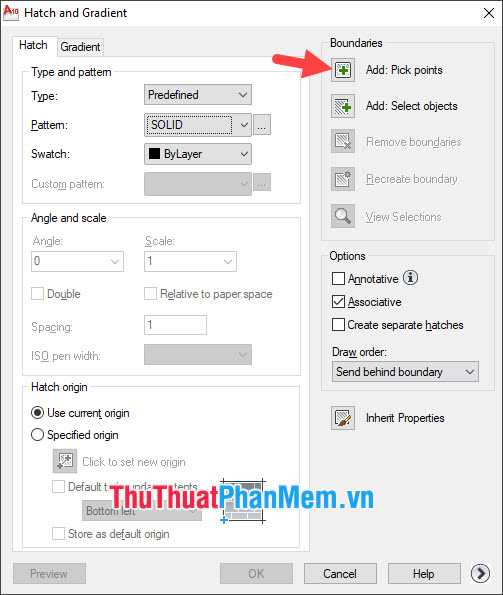 Bạn click vào Add Pick point trong mục Boundaries