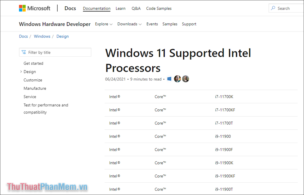 Danh sách các CPU Intel hỗ trợ Windows 11