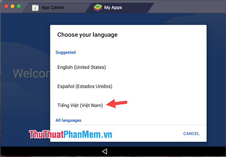 Click chọn ngôn ngữ Tiếng Việt