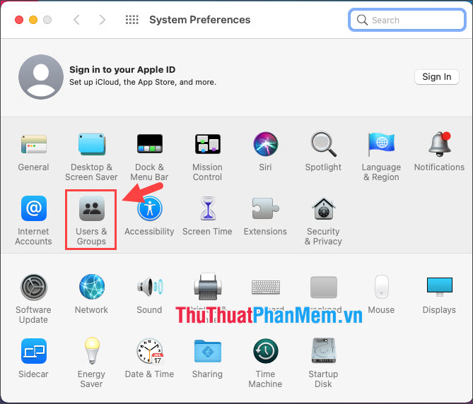 Click chọn Users & Groups