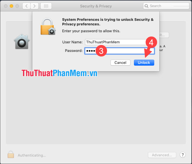 Nhập mật khẩu và nhấn Unlock