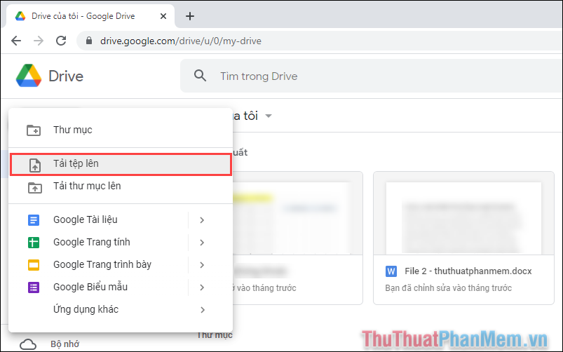 Chọn mục Tải tệp lên
