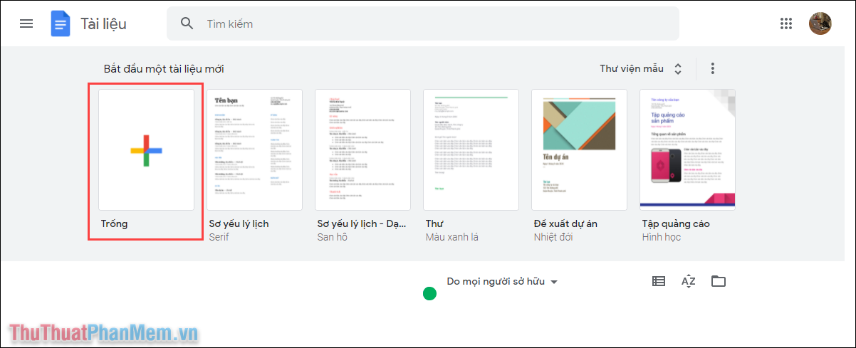 Chọn mục Trống để tạo một file tài liệu mới trên nền tảng
