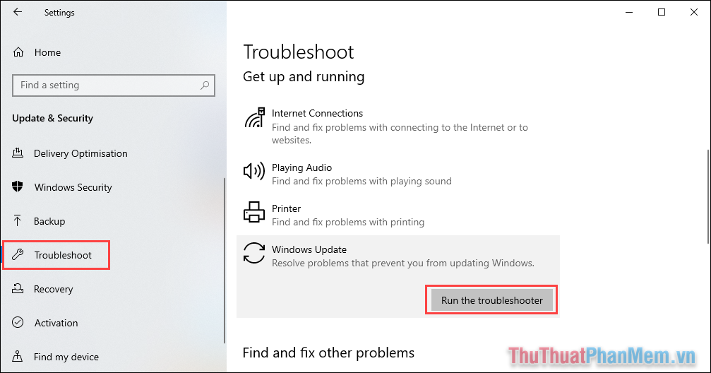 Chọn Run the troubleshooter để mở bộ công cụ sửa lỗi trên Windows 10