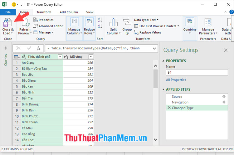 Click Close & Load để đóng bảng và thêm dữ liệu vào file Excel hiện tại