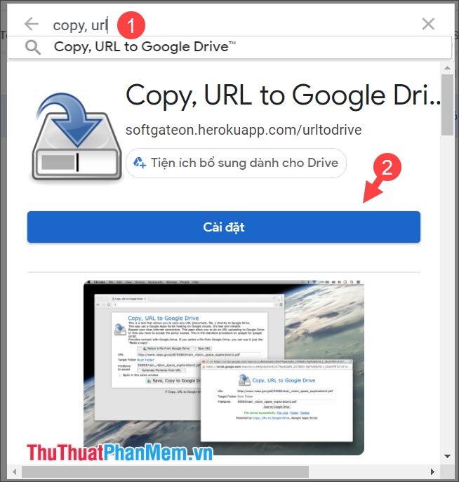 Chọn Cài đặt tiện ích Copy, URL to Google Drive™
