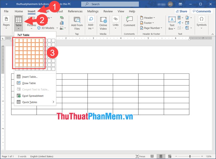 Chọn cỡ bảng tiêu chuẩn là 7x7