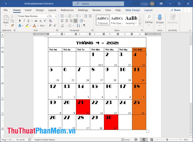 Để tăng thêm phần sinh động thì bạn có thể thêm hình nền cho lịch