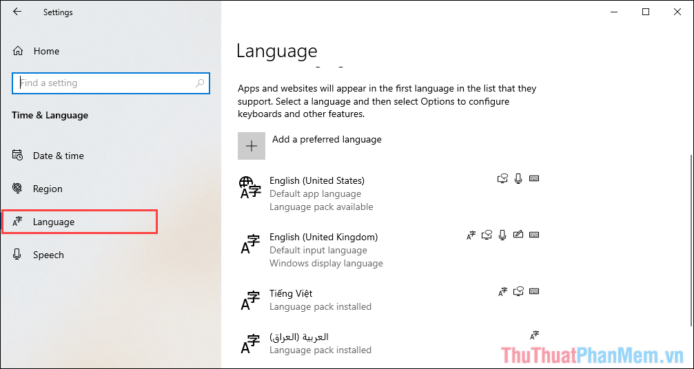 Để xem tất cả các ngôn ngữ được thêm vào máy tính của bạn,[言語]Chọn một tab và xác nhận