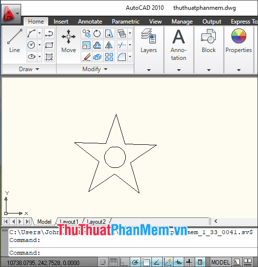 Cách vẽ ngôi sao trong hình tròn trên Cad