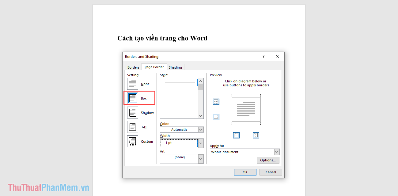 Thiết lập các thông số cho bảng