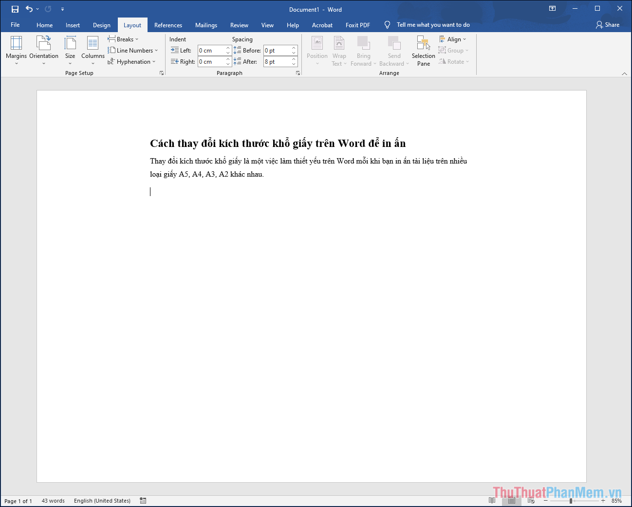 Tiến hành căn lề trái phải trên dưới sao cho phù hợp với nội dung cần trình bày và diễn đạt