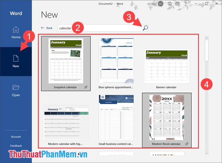 Tìm kiếm từ khoá calendar và click vào Search