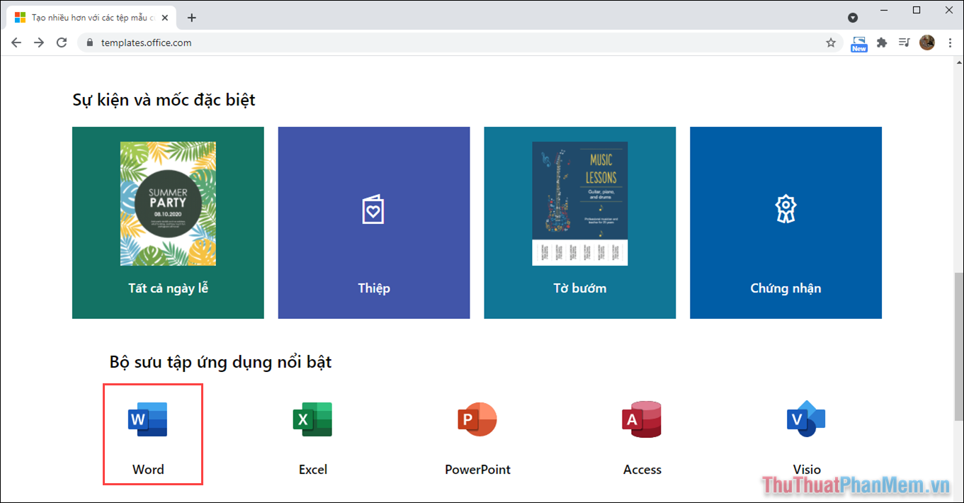 Nhấn vào ảnh để phóng to Chọn mục Word để xem các thiết kế có sẵn