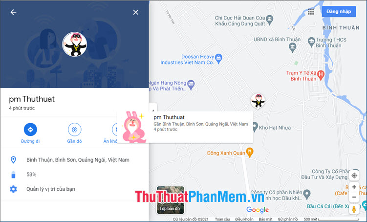 Bạn được chuyển đến trang Google Maps cùng với thông tin về vị trí định vị