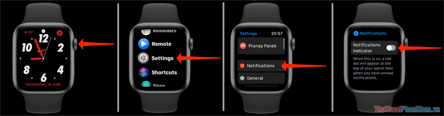 Ẩn dấu chấm đỏ trên màn hình Apple Watch bằng đồng hồ