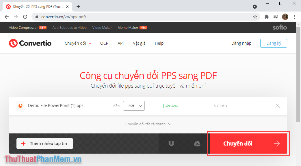 Chọn Chuyển đổi để bắt đầu quá trình chuyển file PPS sang file PDF