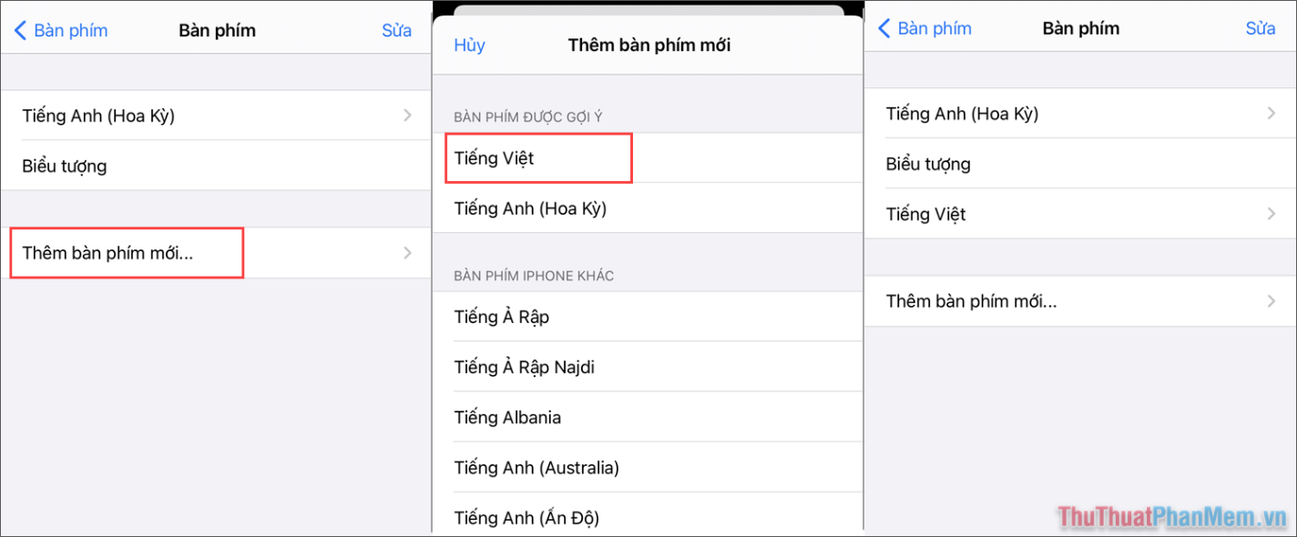 Chọn Thêm bàn phím mới… và chọn Tiếng Việt để thêm tiếng Việt vào trong hệ thống