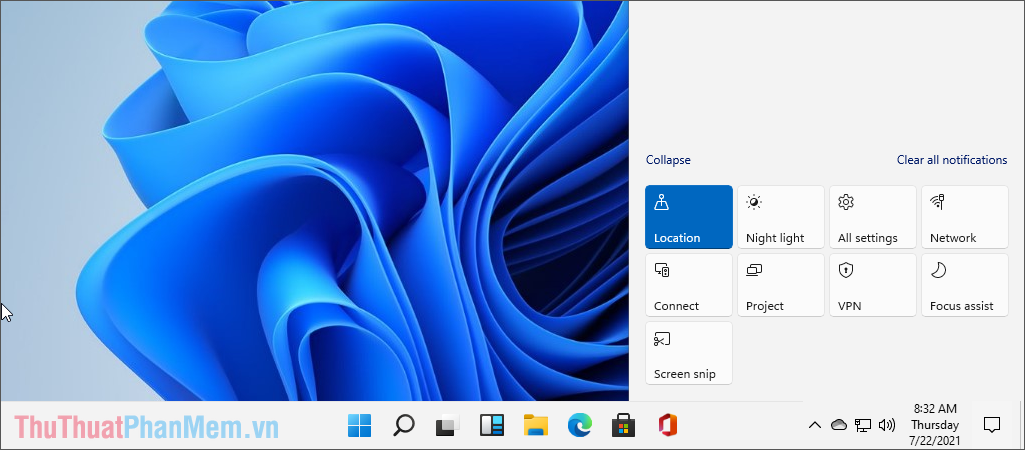 Windows + A để mở cửa sổ cài đặt nhanh