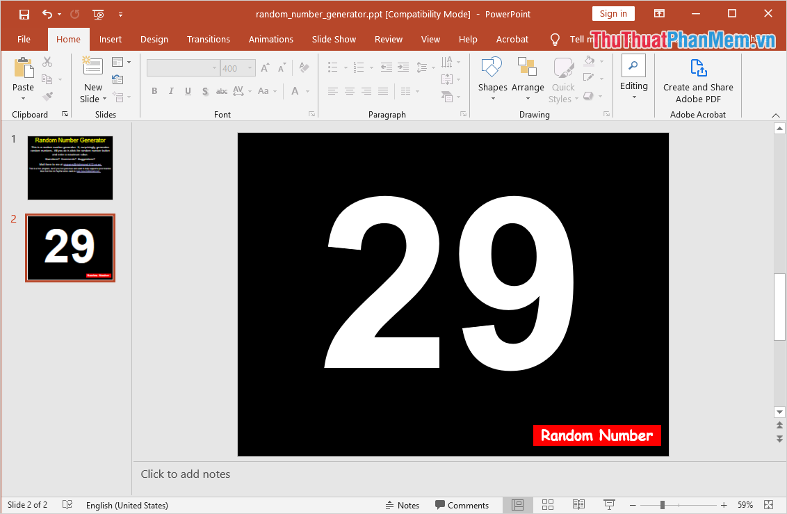 Hoàn tất việc sử dụng Slide quay số ngẫu nhiên trên PowerPoint