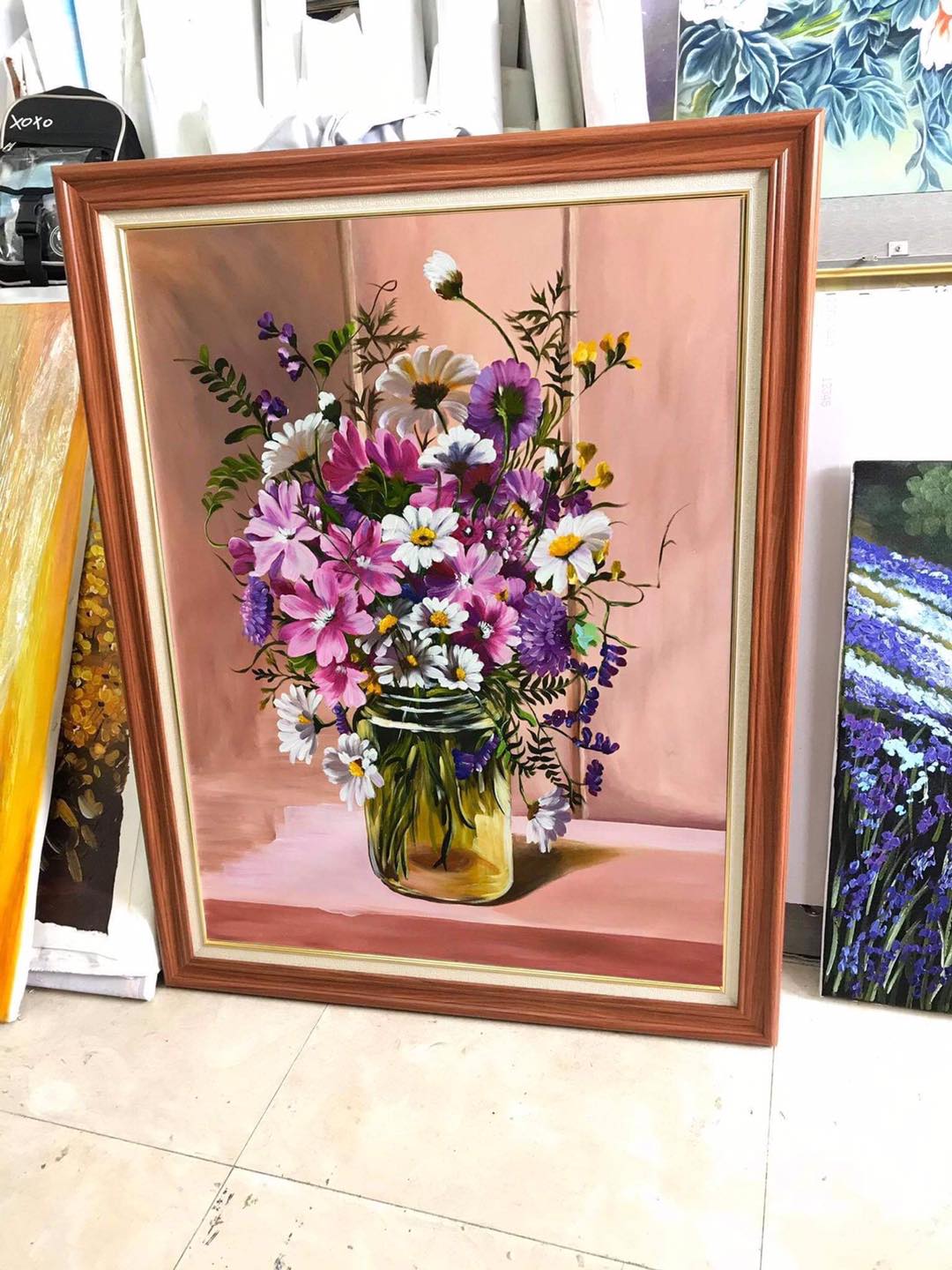 Mẫu tranh sơn dầu lọ hoa