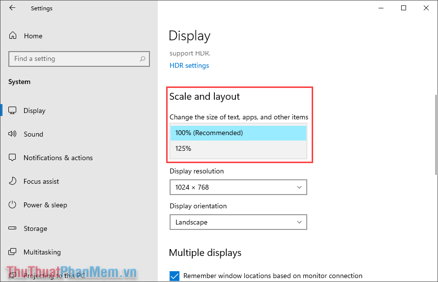 Bạn có thể thay đổi giá trị của mục Scale and layout để phóng to thu nhỏ giao diện của Windows 11