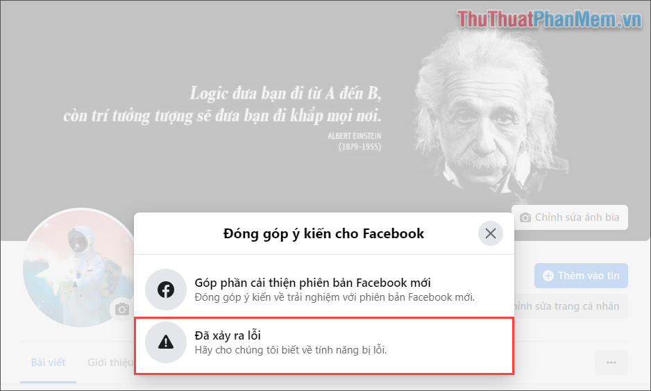 Chọn Đã xảy ra lỗi để tìm kiếm sự hỗ trợ của đội ngũ Facebook Việt Nam