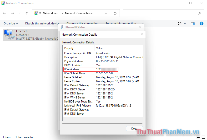 Lưu ý rằng trong Windows 11, địa chỉ IP được hiển thị trong phần địa chỉ IPv4.