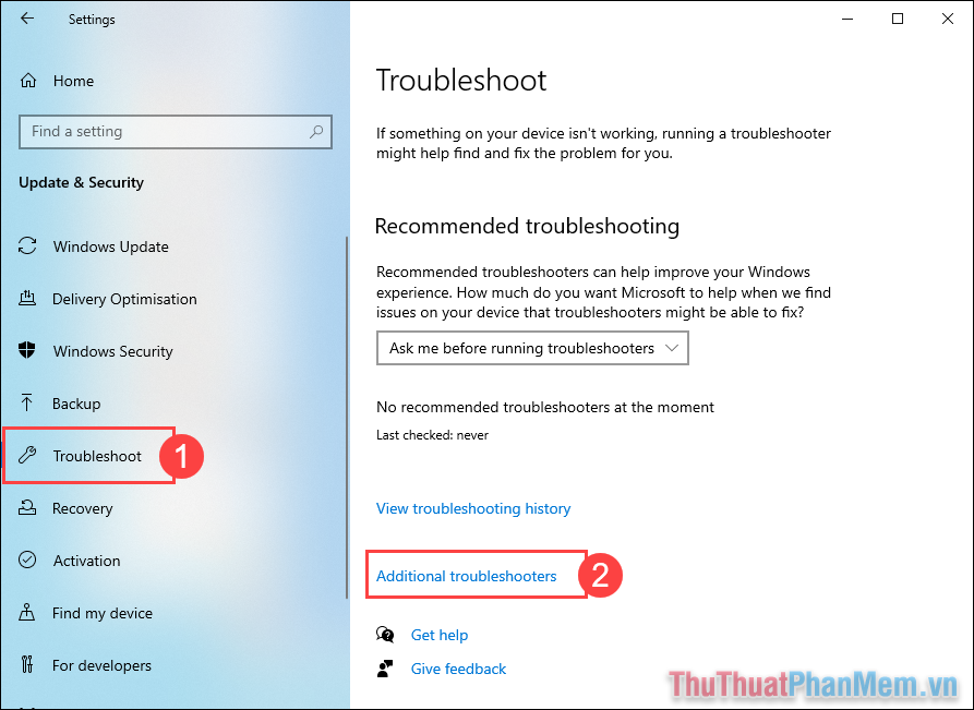 Chọn mục Additional troubleshooters để tìm kiếm bộ sửa lỗi trên máy tính