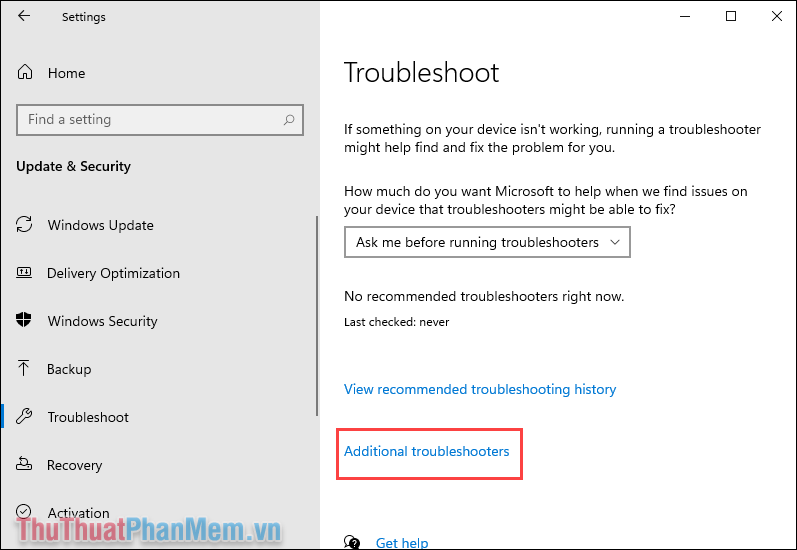 Chọn thẻ Troubleshoot và chọn Additional troubleshooters để xem bộ sửa lỗi trên máy tính