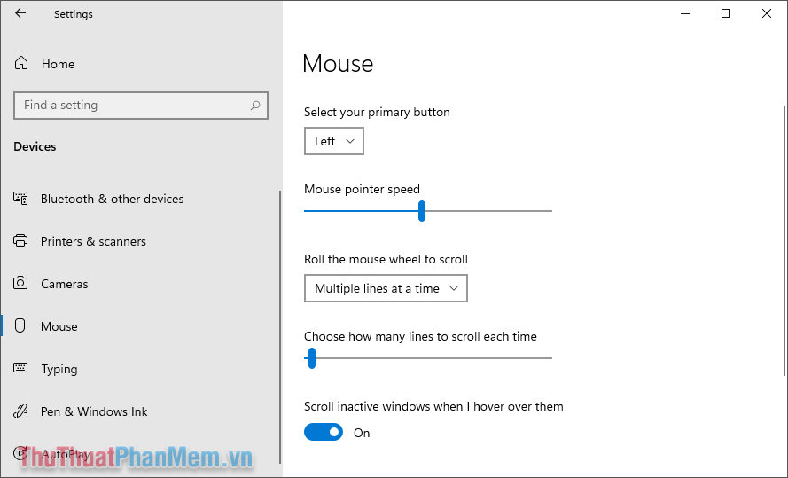 Chọn thẻ Mouse và thay đổi tốc độ chuột trong phần Mouse Pointer Speed