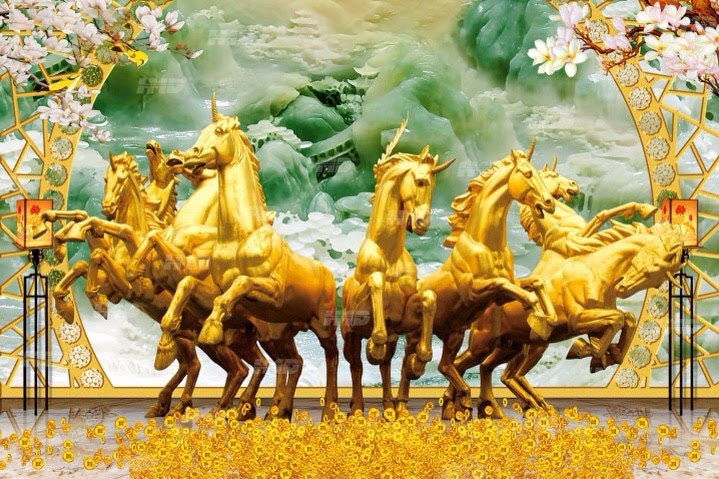 Mẫu tranh Mã đáo thành công ngựa vàng