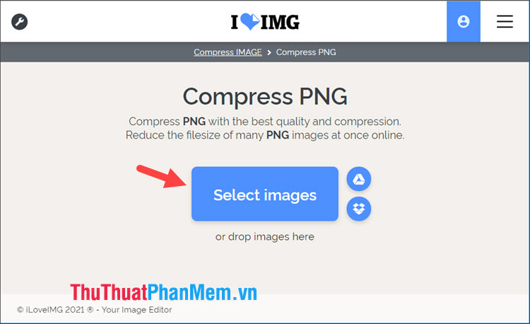 Click vào Select images để upload ảnh PNG