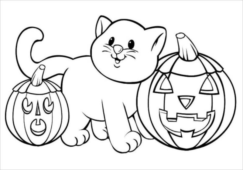 Mẫu tranh tô màu mèo Halloween