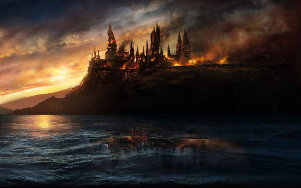 Hình nền ngôi trường Hogwarts bị cháy