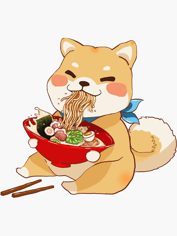 Hình hình họa món ăn và chú chó shiba cute
