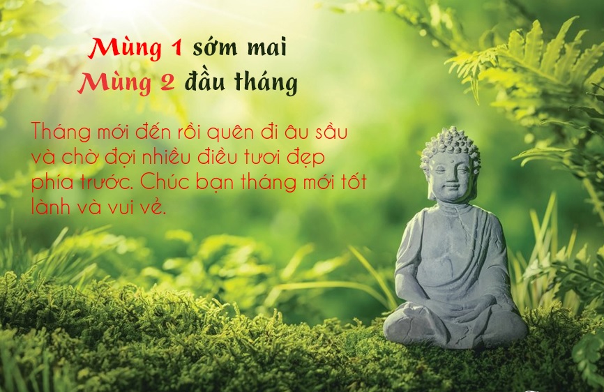 Hình tượng Phật kèm lời chúc mùng 1 may mắn, bình an
