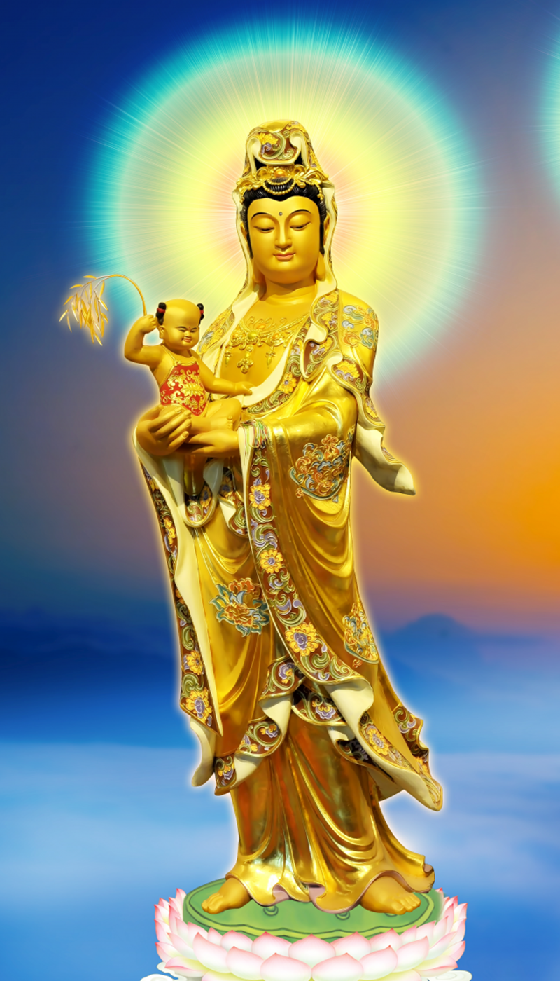 Tranh Liễn Phật Giáo  Phật Thiên Thủ Thiên Nhãn  Vải Canvas Cao Cấp
