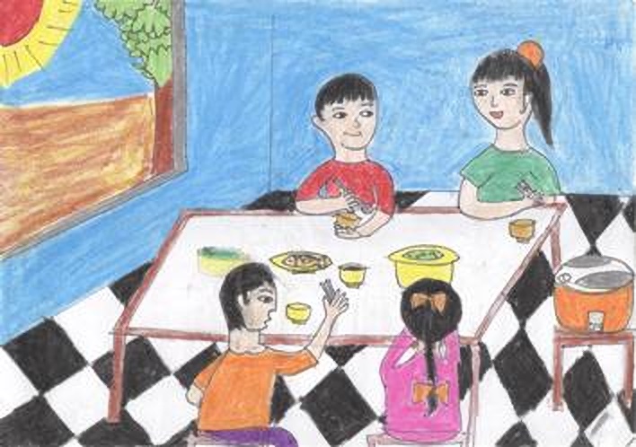 Bức giành giật vẽ về vấn đề bữa cơm trắng gia đình