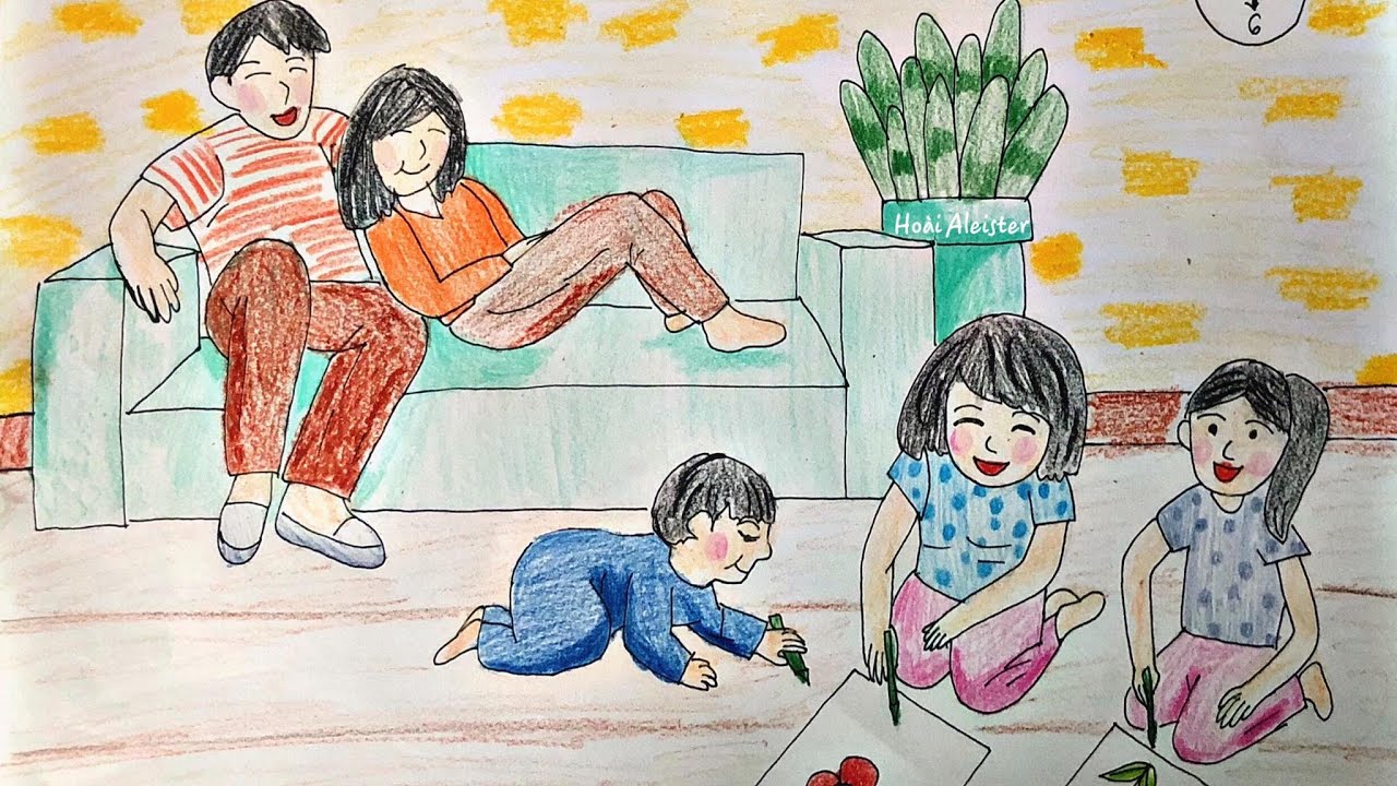 Vẽ tranh gia đình  gia đình yêu thương mĩ thuật lớp 3  How to draw a  family picture  buithutv  YouTube