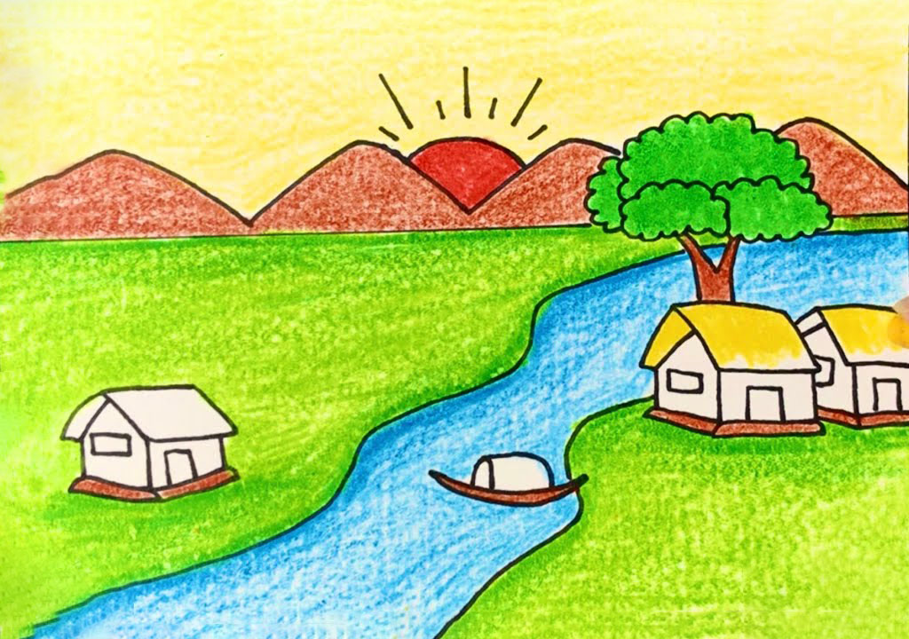 Vẽ tranh Dòng sông quê hươngHow to draw River  YouTube