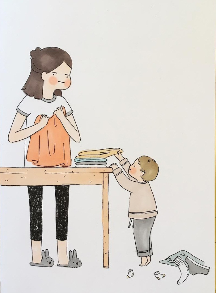 Tranh vẽ cuộc sống hàng ngày của bà mẹ cho con bú