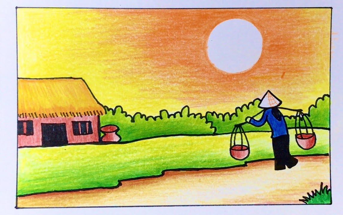 Cách vẽ tranh đề tài phong cảnh quê hương lớp 9 đơn giản mà đẹp bằng bút  chì màu nước 2023  InfoFinancevn