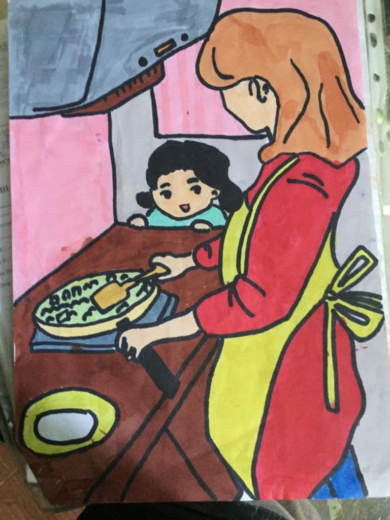 Tranh vẽ mẹ nấu ăn