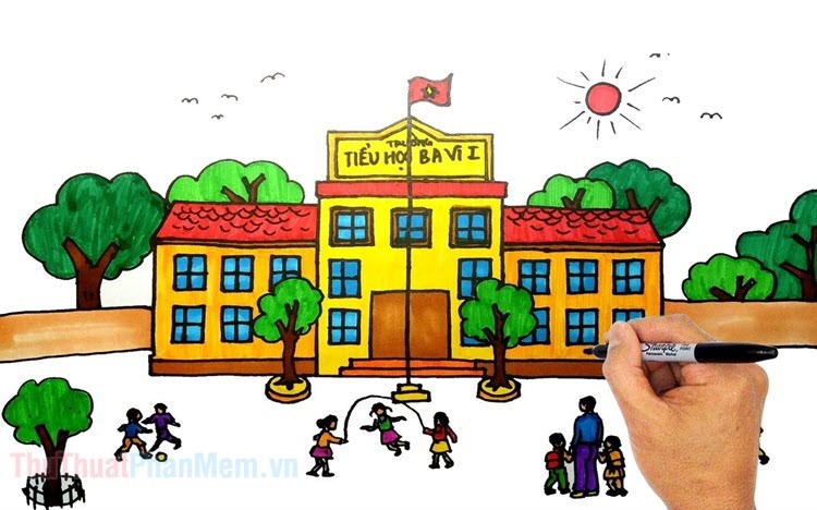 Tranh vẽ ngôi trường hạnh phúc đẹp nhất – Thủ Thuật Phần Mềm