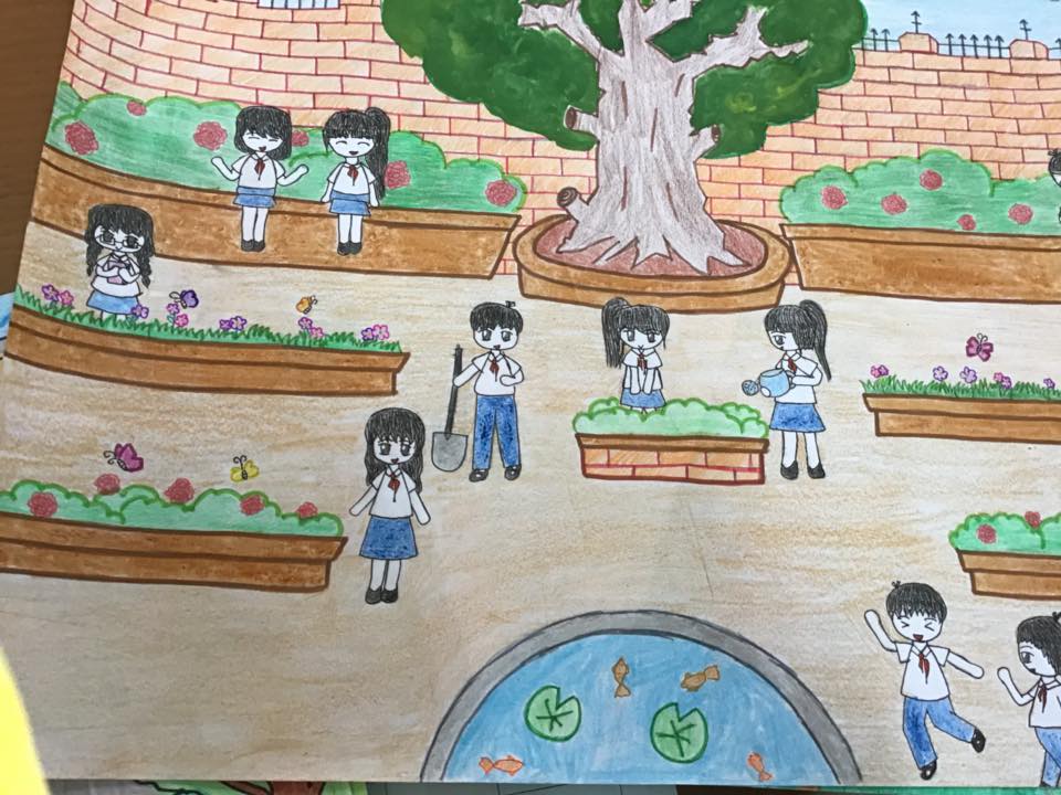 Tranh vẽ ngôi trường hạnh phúc qua nét vẽ của bé