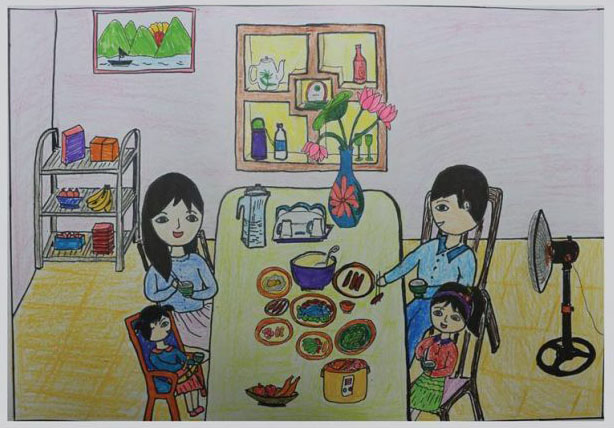 Vẽ tranh về chủ đề bữa cơm gia đình