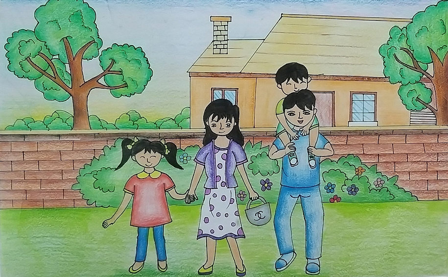 Tranh vẽ về đề tài gia đình hạnh phúc